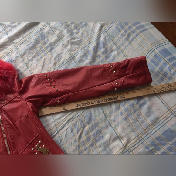 Flo Clo red leather fur studded jacket size 42 - Picture 4 of 12